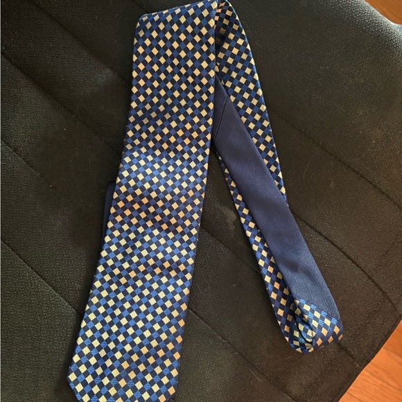 Blue and Gold Checkered Men's Tie - Picture 1 of 2